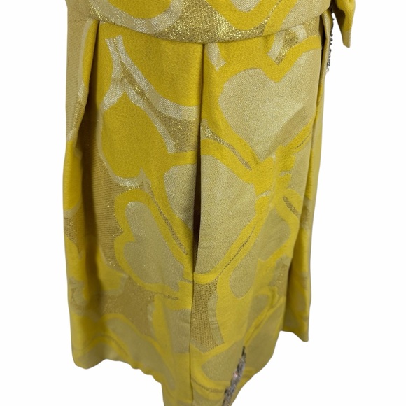 Marc by Marc Jacobs Embellished Bow Midi Dress 6 Yellow Floral Jacquard A-Line - Picture 8 of 13